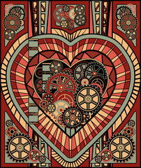 Hearts poker playing card art deco style, vector illustration