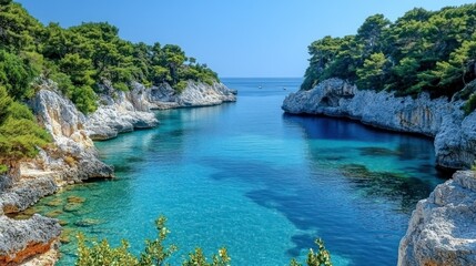 Coastal Cove, Turquoise Water, Lush Vegetation