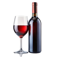 Red wine bottle and glass isolated on white background  