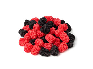 Gummy berries, chewy raspberries or jelly blackberries, gelatin candies fruit marmalade