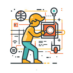 2D investigation web icon in line style