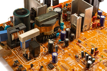 Electronic board with radio components, connectors, slots and processor chip from an electronic...