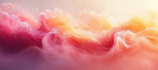 Flowing waves of golden peach and pastel pink create a dreamy backdrop at sunset