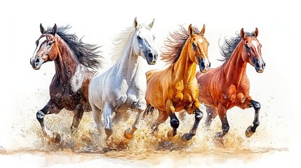 Obraz premium wild horses clipart watercolor illustration detailed illustration