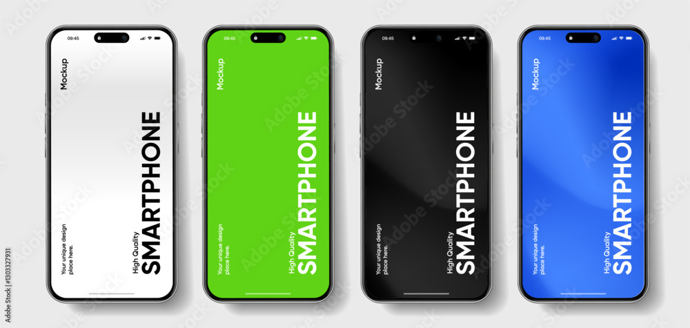 Poster Realistic smartphone mockup. Mobile phone vector with isolated on white background. Device front view. 3D mobile phone with shadow. Realistic, high quality smart phone mockup for ui ux presentation.