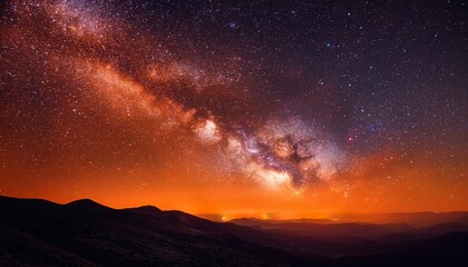 Obraz premium vibrant orange colors stars and galaxy outer space sky night universe vibrant colorful starry banner background of starfield