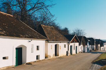 Wine cellar street in Mailberg, in the Weinviertel region in Lower Austria