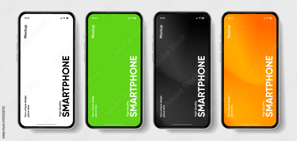 Poster Realistic smartphone mockup. Mobile phone vector with isolated on white background. Device front view. 3D mobile phone with shadow. Realistic, high quality smart phone mockup for ui ux presentation.