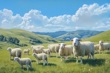 Fototapeta premium Sheep herd on hillside