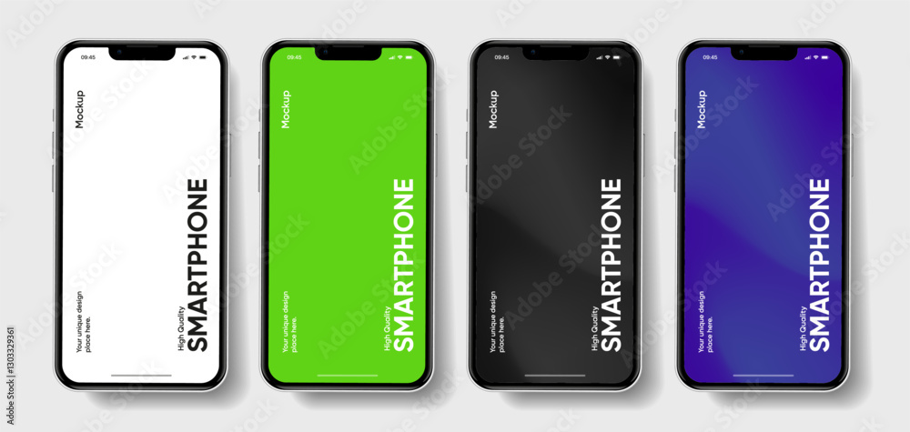 Poster Realistic smartphone mockup. Mobile phone vector with isolated on white background. Device front view. 3D mobile phone with shadow. Realistic, high quality smart phone mockup for ui ux presentation.