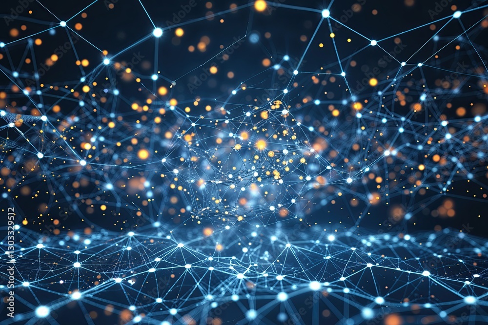 Wall mural dynamic abstract technology background featuring particles and mesh network design