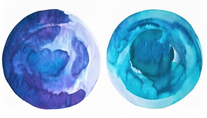 abstract watercolor painting of three overlapping blue and purple circles with fluid gradients for modern wall art and design

