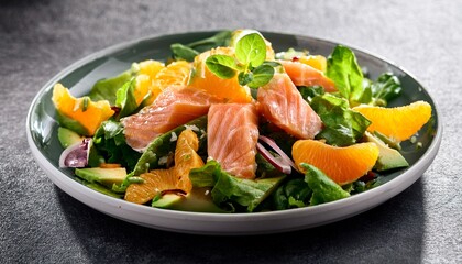 salad with salmon orange and avocado