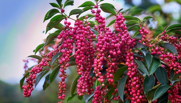 a pink pepper tree with peppercorns called schinus molle also known as peruvian pepper tree
