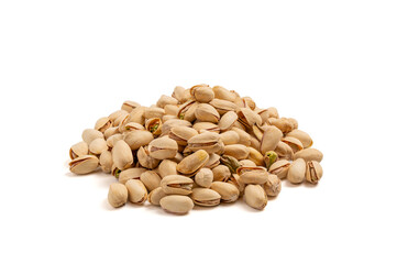 A pile of white peanuts. The peanuts are small and round. They are spread out on a white background