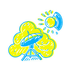 Obraz premium Weather radar icon detecting sunny and cloudy conditions, forecast concept