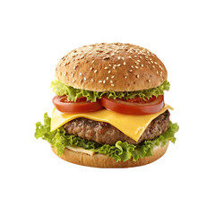 Fresh and delicious beef burger with cheese and salad isolated on white background