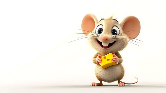 A cartoon mouse is holding a piece of cheese in its mouth. generated using AI