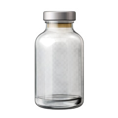 Glass medical bottle with liquid isolated on transparent background.
