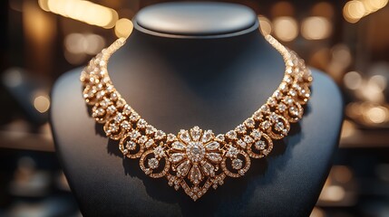Shimmering gold necklace with diamonds high resolution hd photo