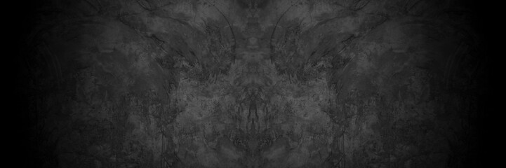 Old wall texture cement dark black gray panorama background abstract grey color design are light with white gradient background.