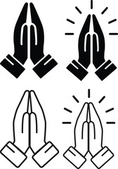 Praying Hands Icon Set - Solid & Outline Vector Spiritual & Religious Gesture Illustrations