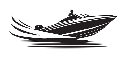 Modern Silhouette Speed Boat Illustration Rushing Through Waters Dynamically