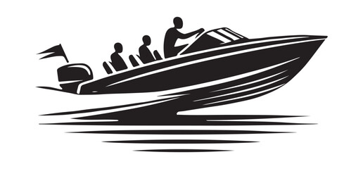 Family Boat Trip Silhouette Illustration On Serene Open Water