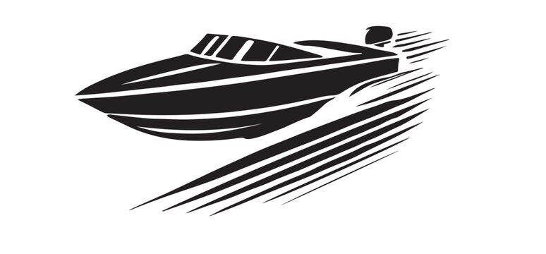 black speedboat speeding on water clip art preview