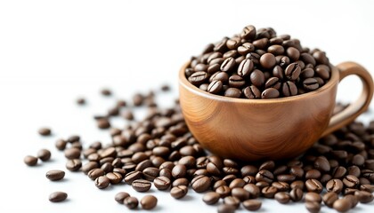 Fototapeta premium Coffee Beans in Wooden Cup - Fresh Roasted Coffee!