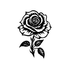 Obraz premium Rose Silhouette isolated on white background. Modern minimalist design for logo, tattoo, wall art, poster, packaging, stickers. Black ink sketch.