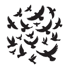 Flock of Birds Flying Together Silhouette Vector Illustration of Freedom