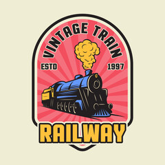 Naklejka premium T-shirt vintage train vector design and emblem logo
