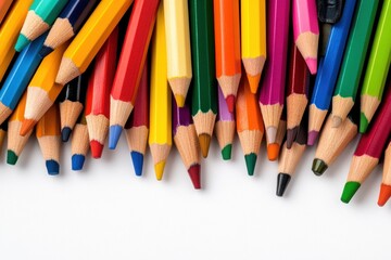 Colorful Pencils Piled Together on a White Background for Art