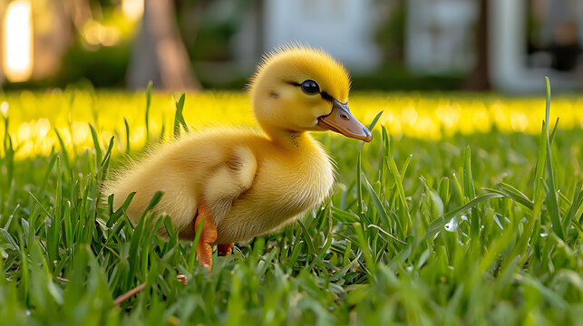 A baby duck is standing in the grass. generated using AI
