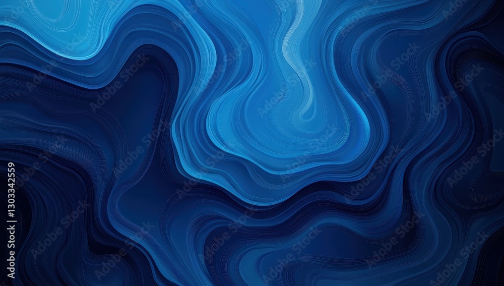 Poster abstract fluid texture background in deep blue shades with smooth waves and flowing patterns creatin