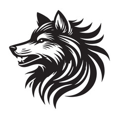 Aggressive Wolf Head Black and White Silhouette Vector Graphics
