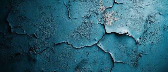 Obraz premium Cracked blue paint texture on a wall background, weathered and deteriorating