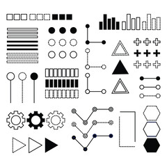 Vector set of black geometric linear shapes, abstract geometric shapes on a white background.
