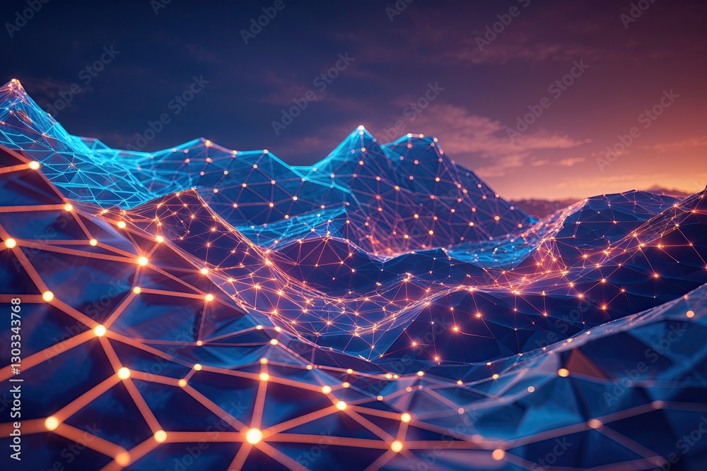 Wall mural vibrant polygonal network landscape and dynamic background rendering
