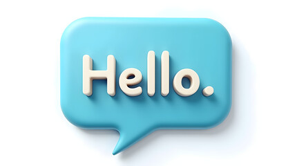 Clean Modern Cartoon 3D Rendered Glossy Blue Speech Bubble - White Hello Text Greeting Message Icon Digital Communication Design Illustration Graphic Art Concept