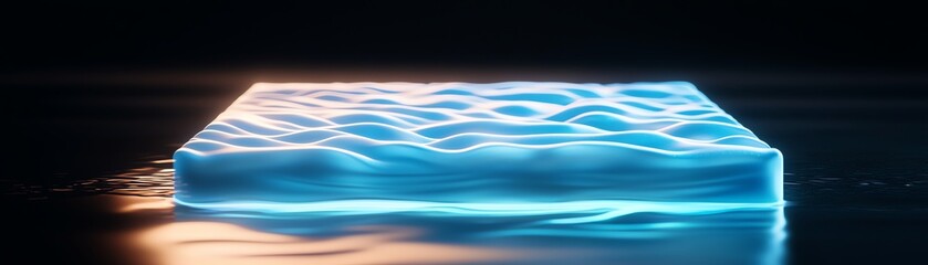 Fototapeta premium Abstract glowing blue wave pattern on a smooth surface, creating a captivating digital ocean effect.