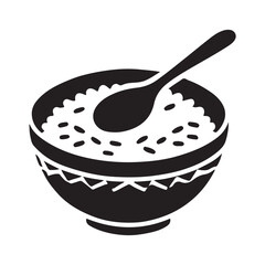 Bowl of Rice Silhouette with Spoon for Culinary Presentation