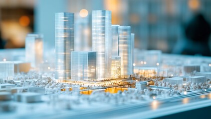 Urban model city display, illuminated, architectural