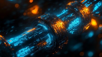 Sci-fi data tubes glowing in dark space
