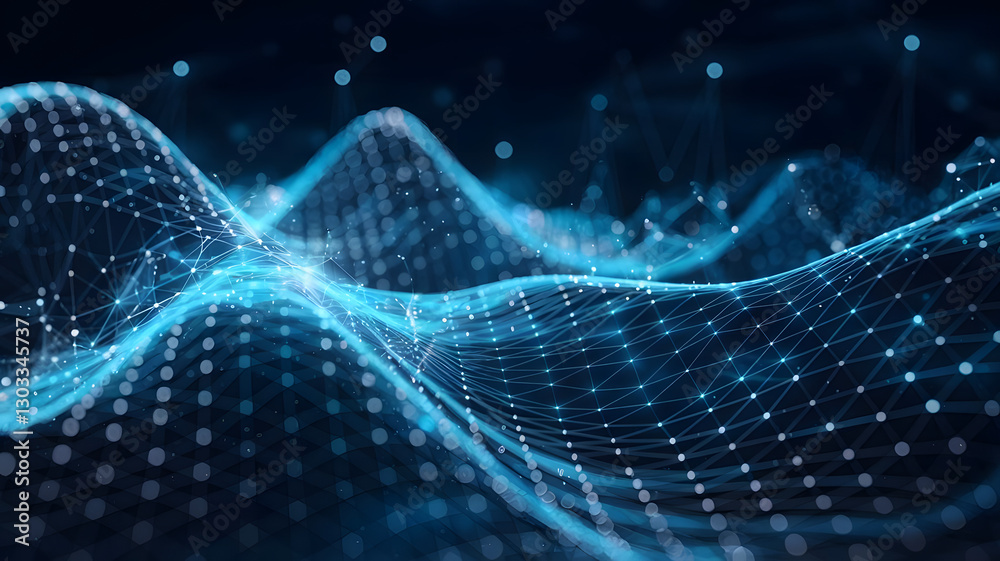 Poster digital data flow: a captivating digital artwork portrays an intricate network of interconnected lin