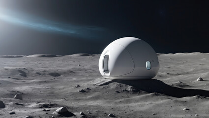 A futuristic lunar habitat on the moon envisions the future of space colonization and living beyond earth.