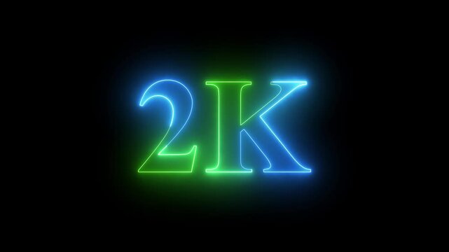 Glowing neon line 2k Ultra HD icon isolated on black background.  2k followers. Animation on black background 4K Video.