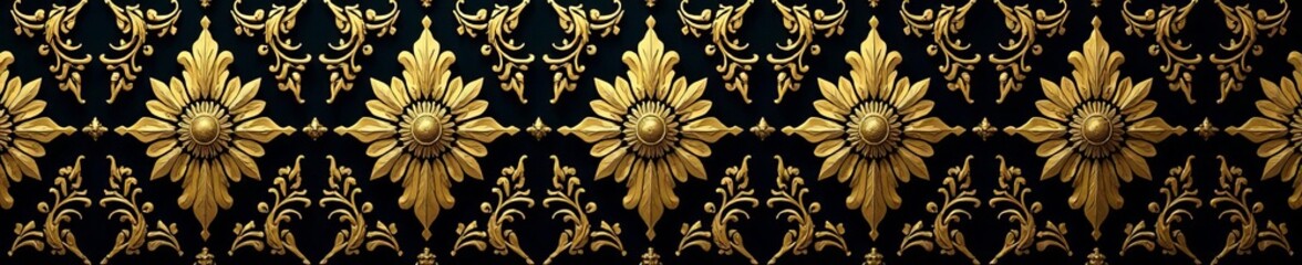 Elegant gold and black ornamental floral motif seamless pattern, motif, flower
