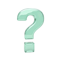 Naklejka premium A stunning 3D glass question mark in light green radiating realism with captivating reflections on a white backdrop